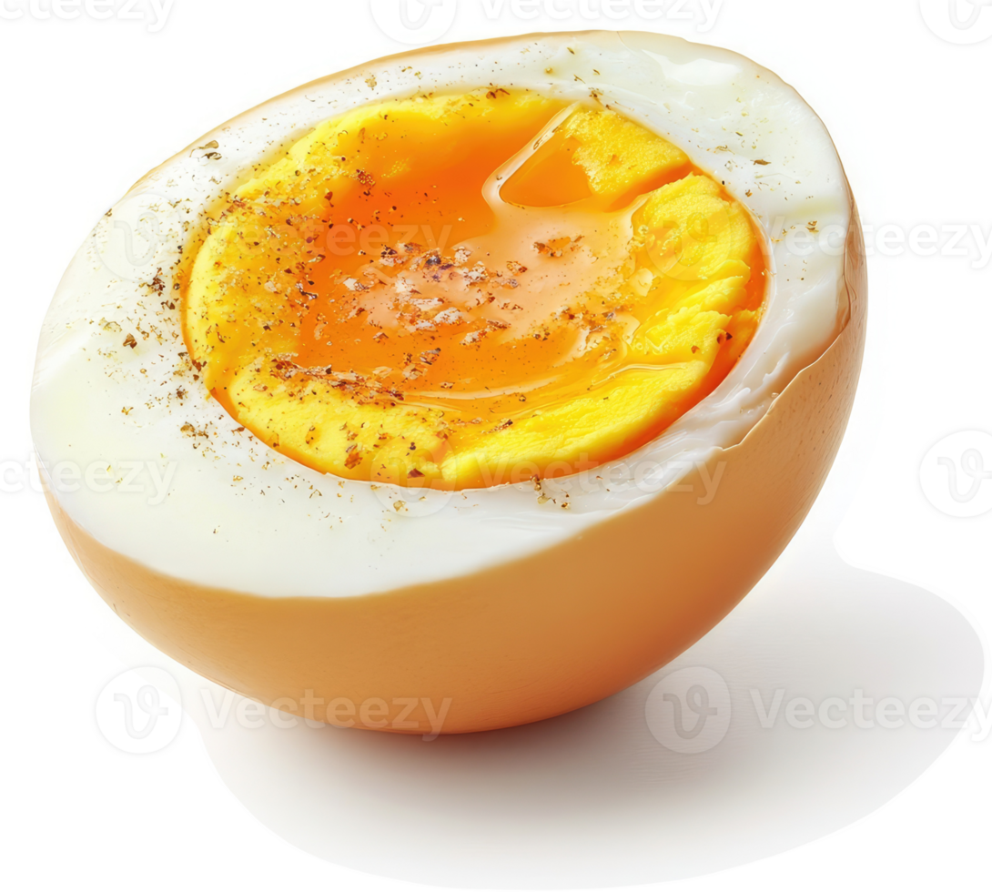 A halved hard-boiled egg with a vibrant yolk. png