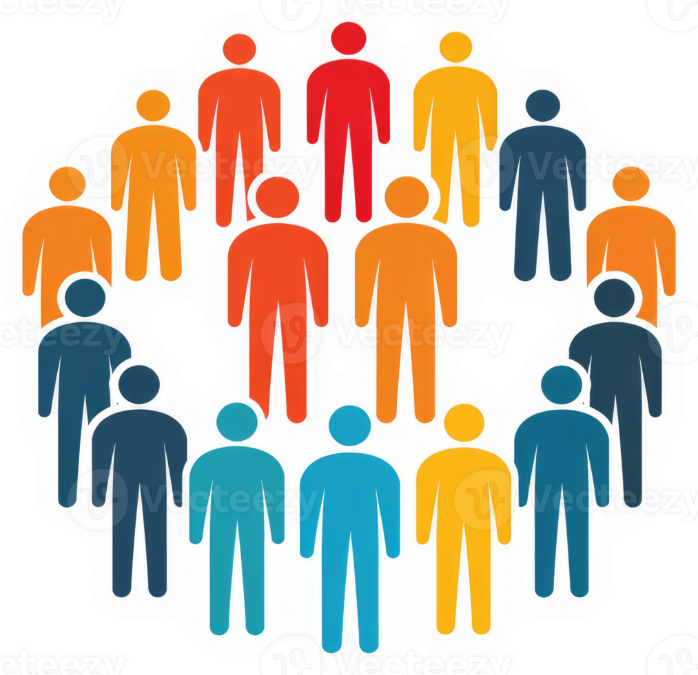 A diverse group of people arranged in a circular pattern. png
