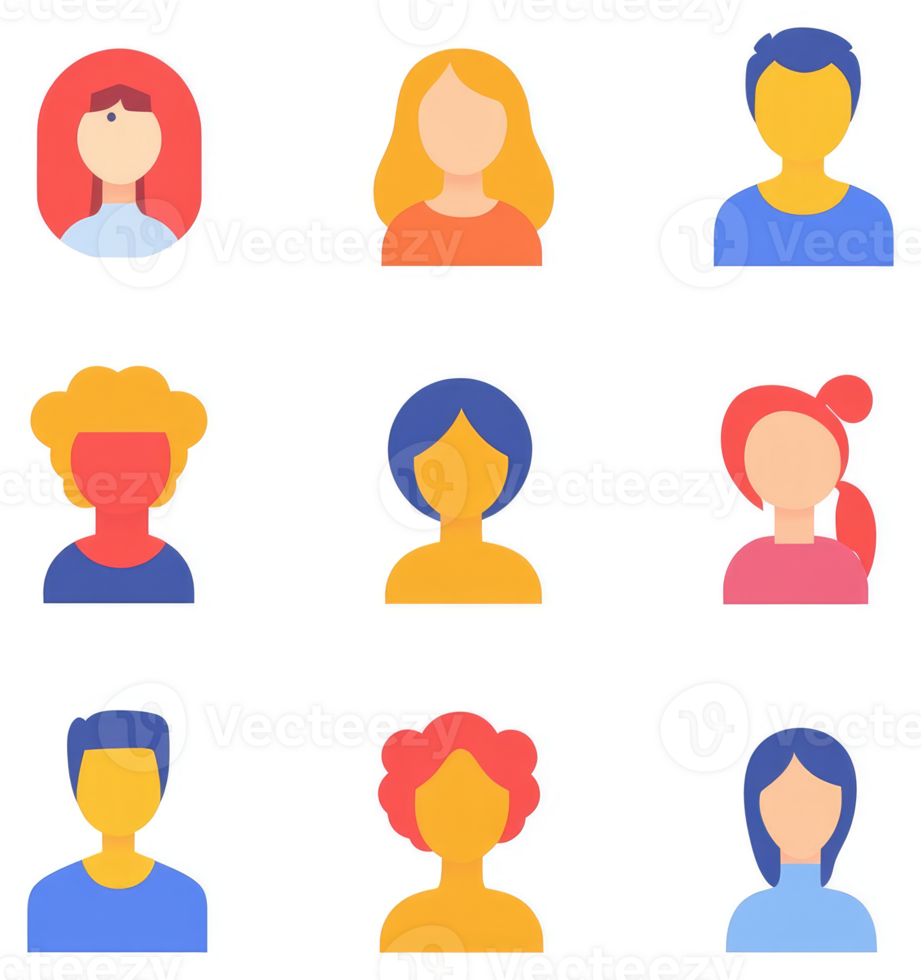 Colorful simple profile icons of diverse people. png