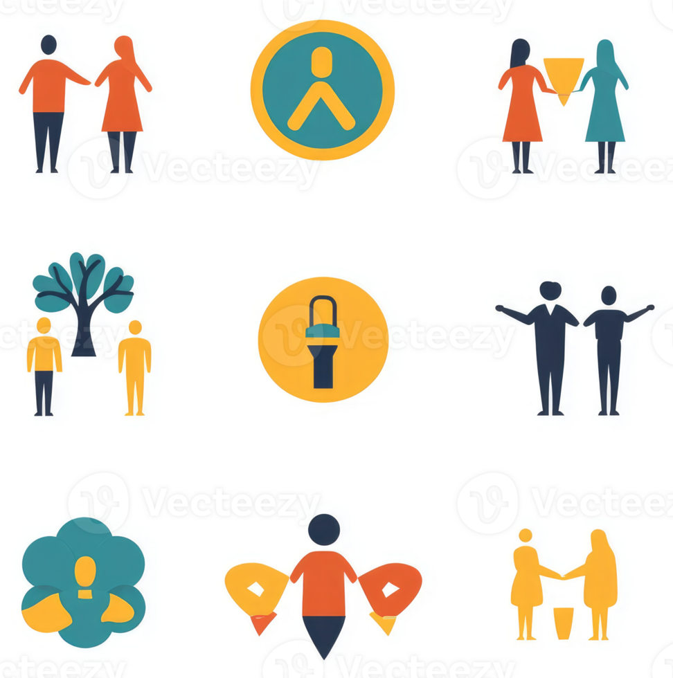 A collection of diverse social interaction and environmental icons. png