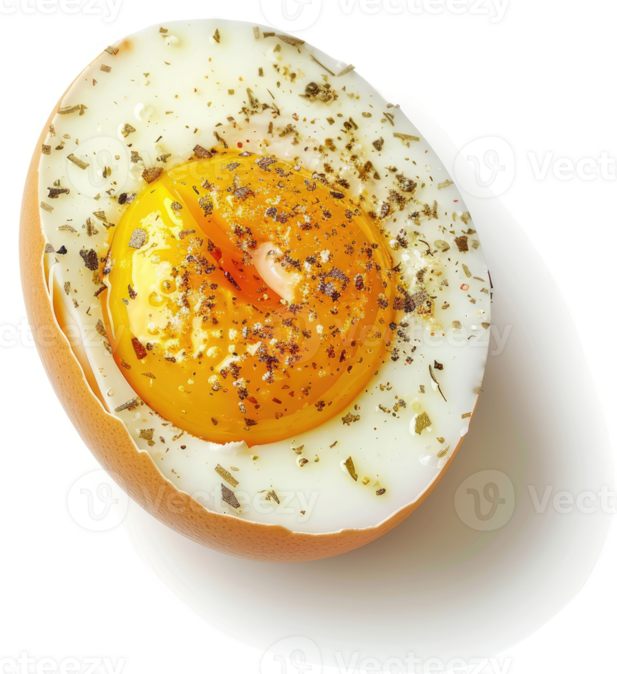 A close-up view of a seasoned hard-boiled egg. png