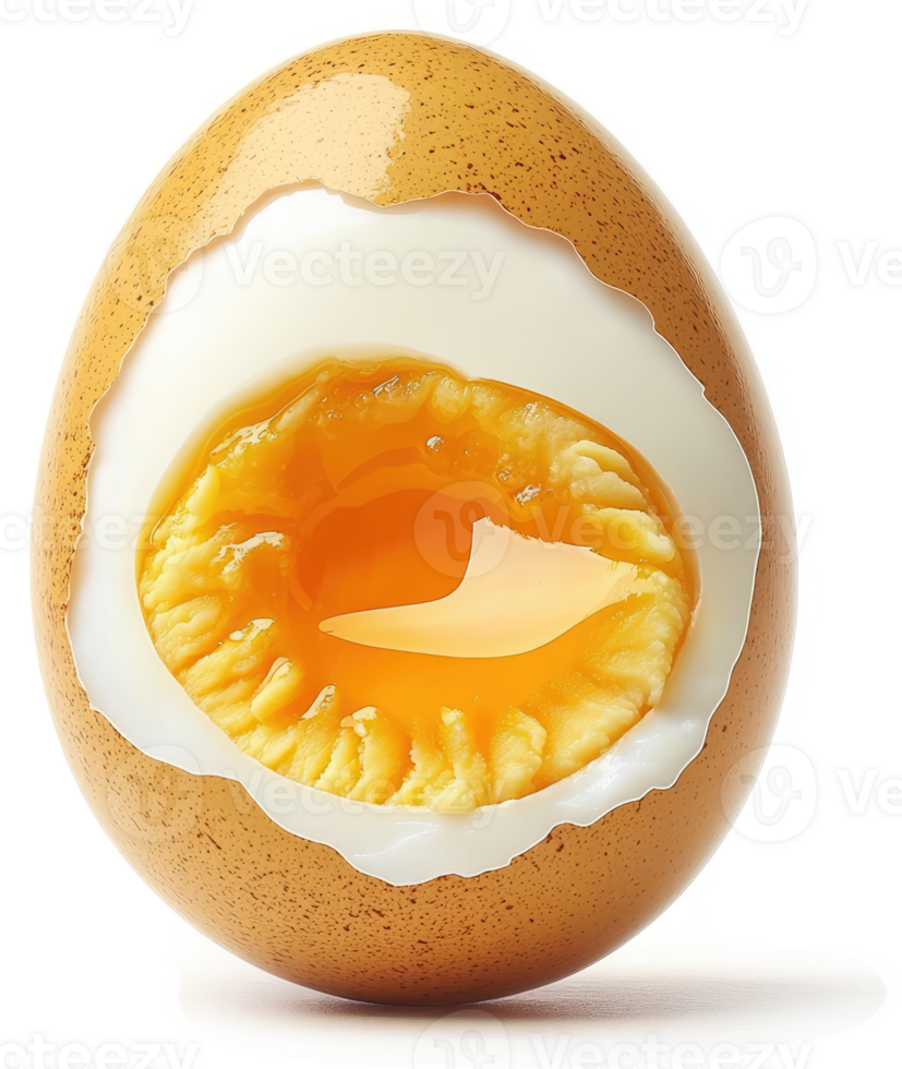 A halved hard-boiled egg showcasing its yolk and white. png