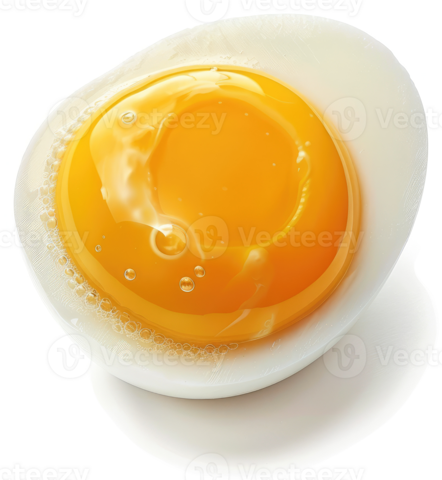 A close-up view of a vibrant egg yolk nestled within its egg white. png