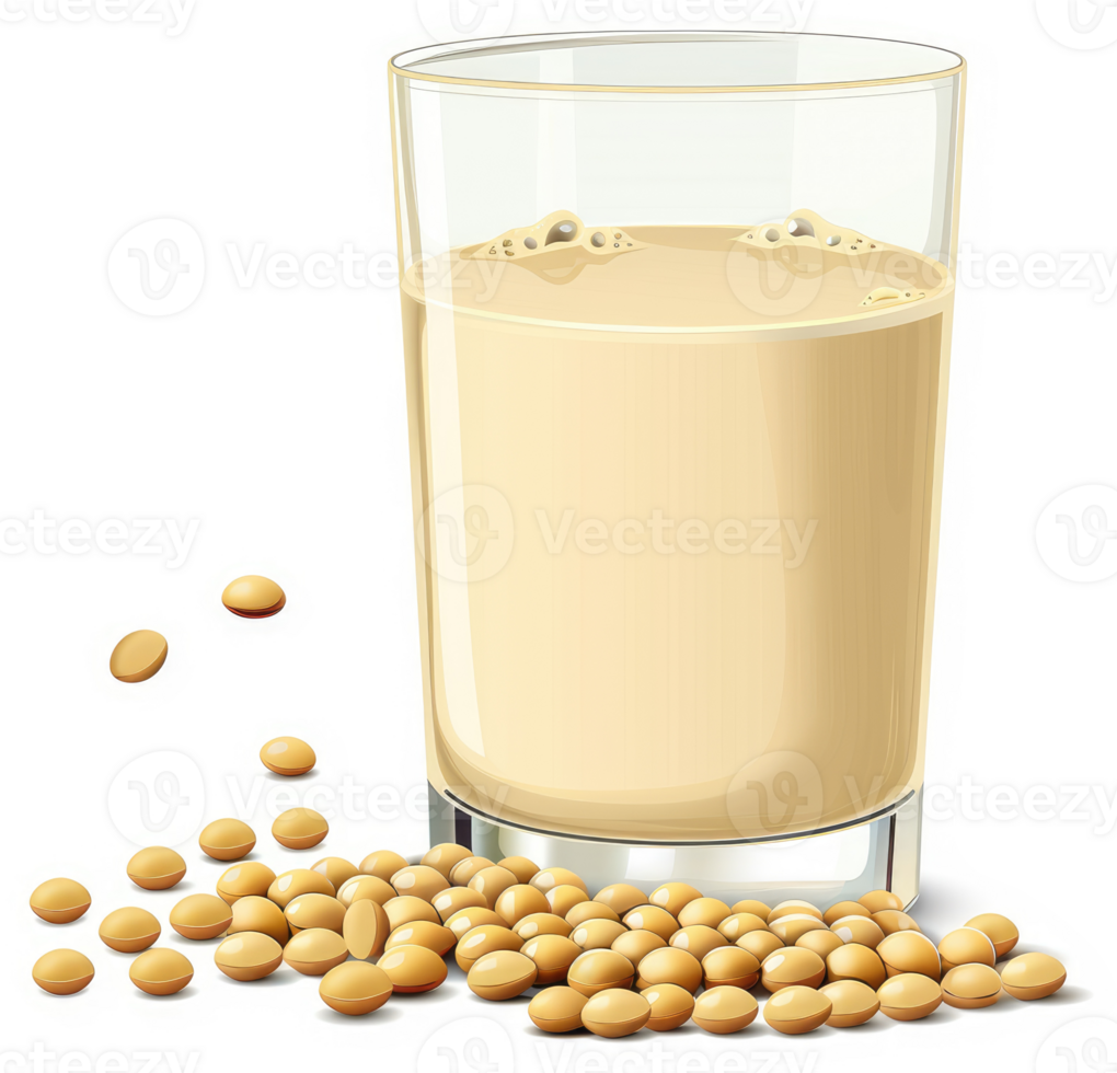 Soy milk in a glass with soy beans. png