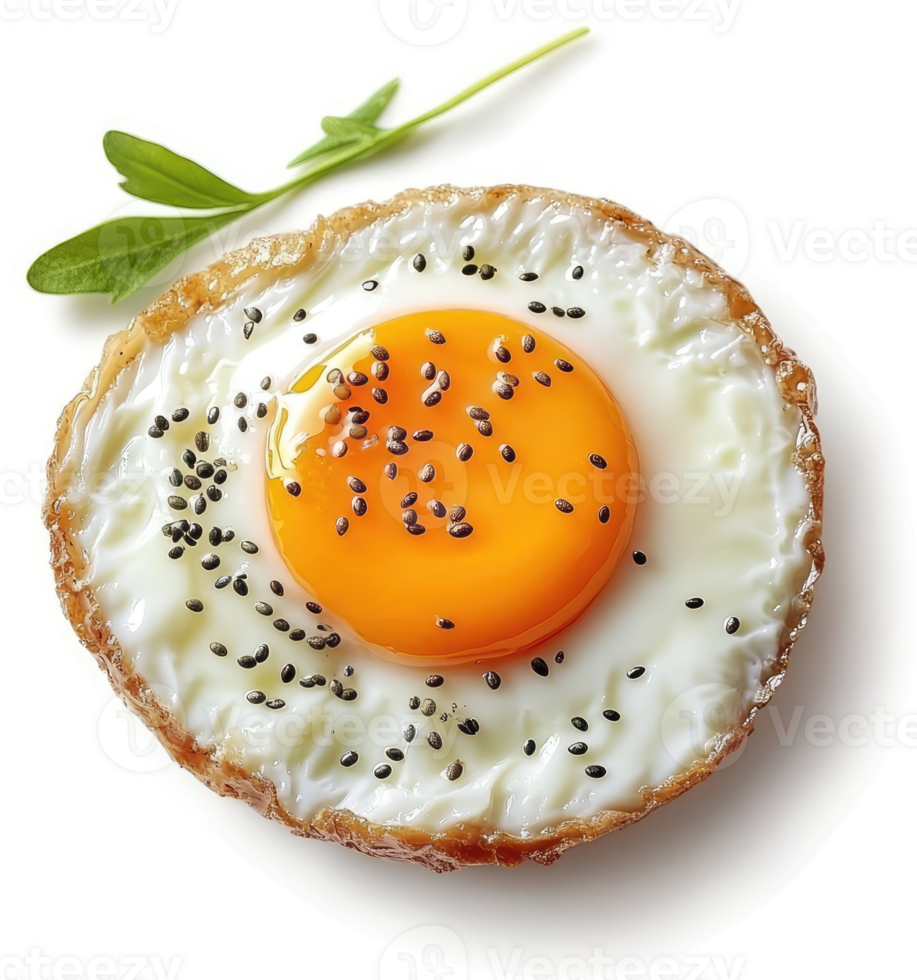 A perfectly cooked fried egg topped with chia seeds. png