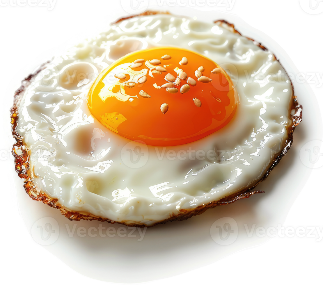 A fried egg with a runny yolk, topped with sesame seeds. png