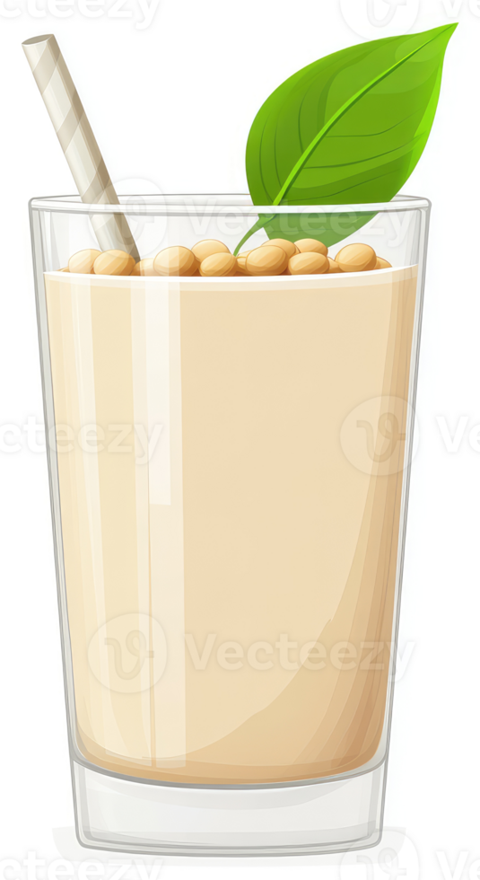 A refreshing glass of soy milk smoothie with a straw. png