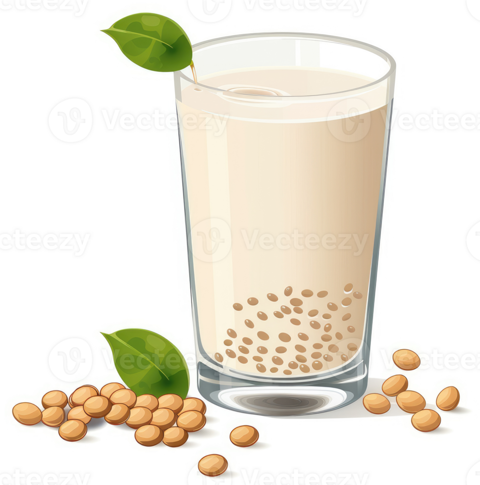 A glass of creamy soy milk drink topped with tapioca pearls. png