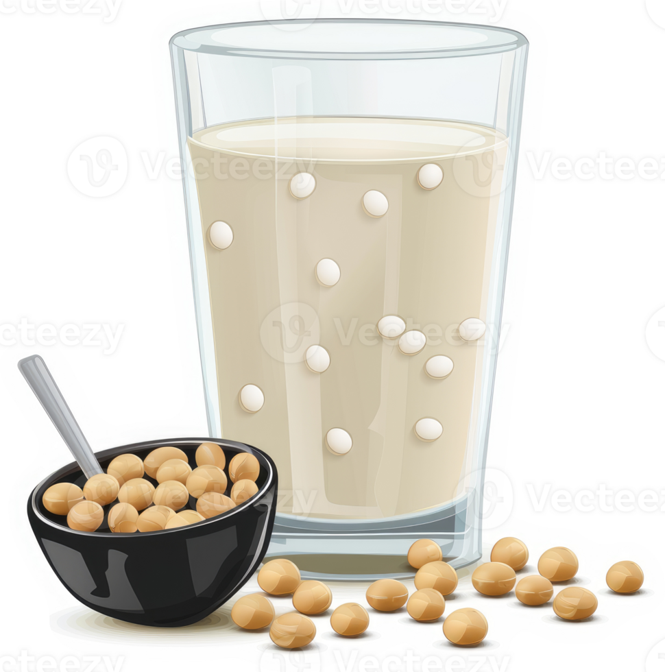 A glass of soy milk with tapioca pearls and soy beans. png