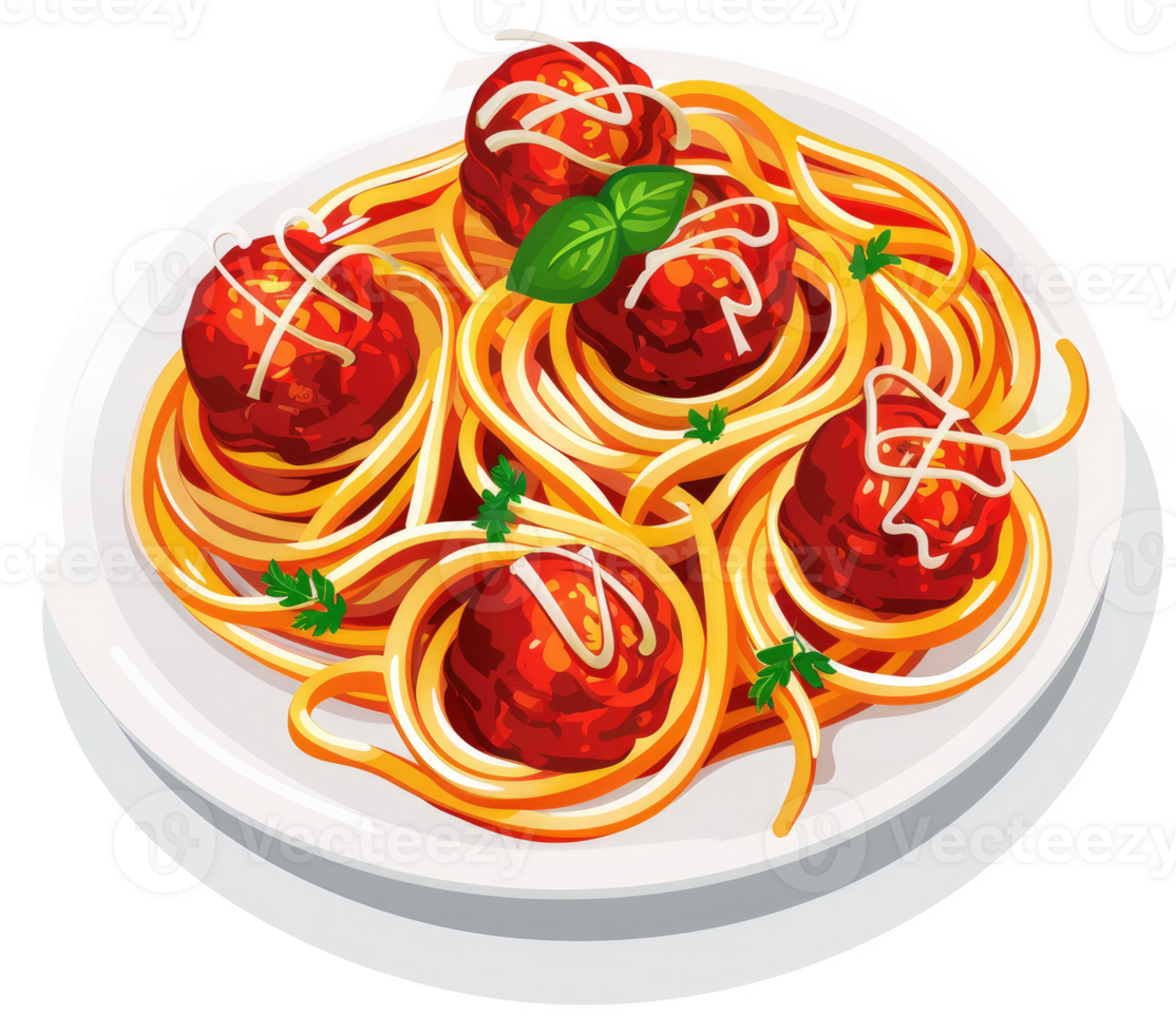 A plate of spaghetti and meatballs, a classic Italian dish. png