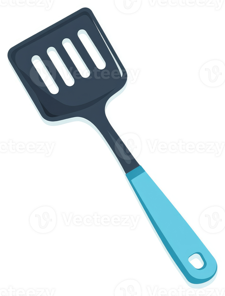 A dark-colored spatula with a light-blue handle. png