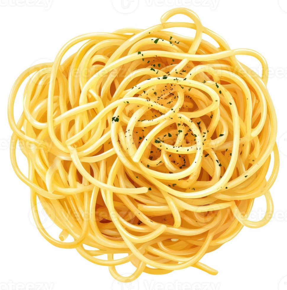 A delectable mound of golden spaghetti tossed with herbs and spices. png