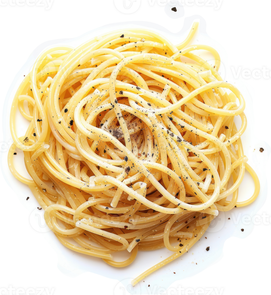 A plate of spaghetti aglio e olio, tossed with black pepper. png