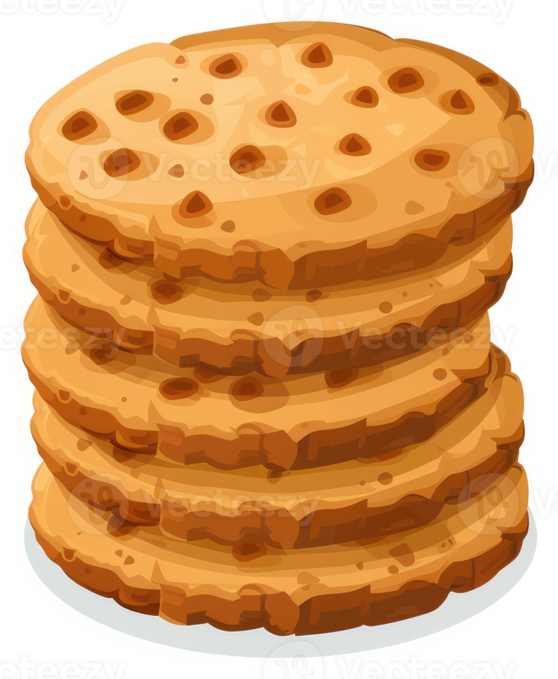 A stack of delicious, round, chocolate chip cookies. png