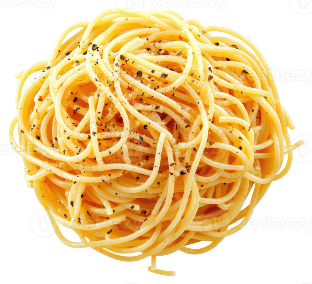 A nest of cooked spaghetti tossed in olive oil, pepper, and seasonings. png