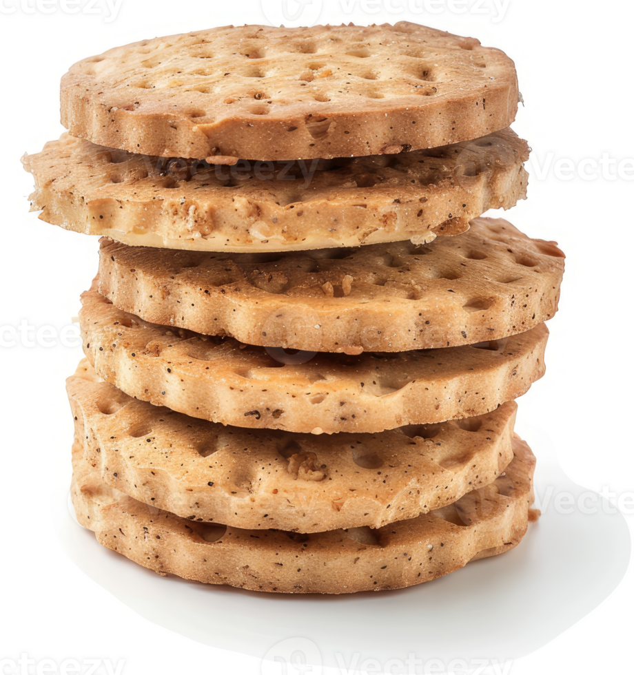 A stack of crispy, round, patterned biscuits. png