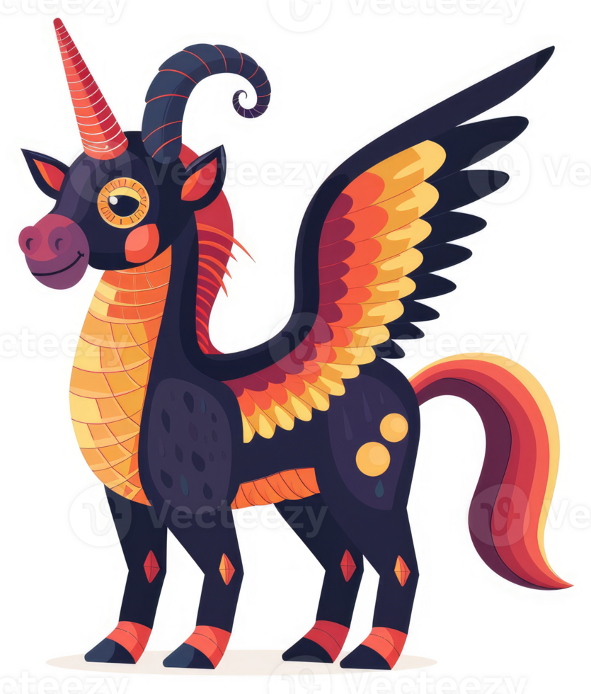 A vibrant illustration of a mythical winged unicorn. png