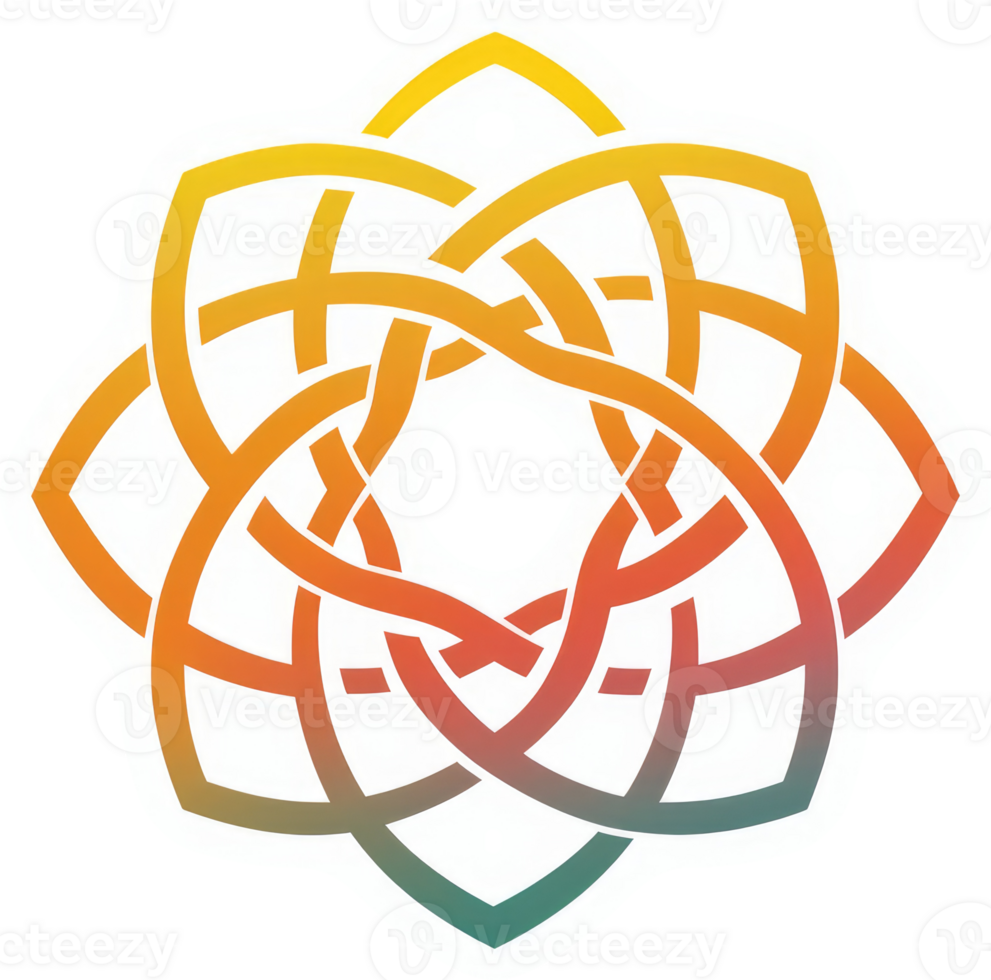 A vibrant, intricate celtic knot design with a gradient color scheme. png