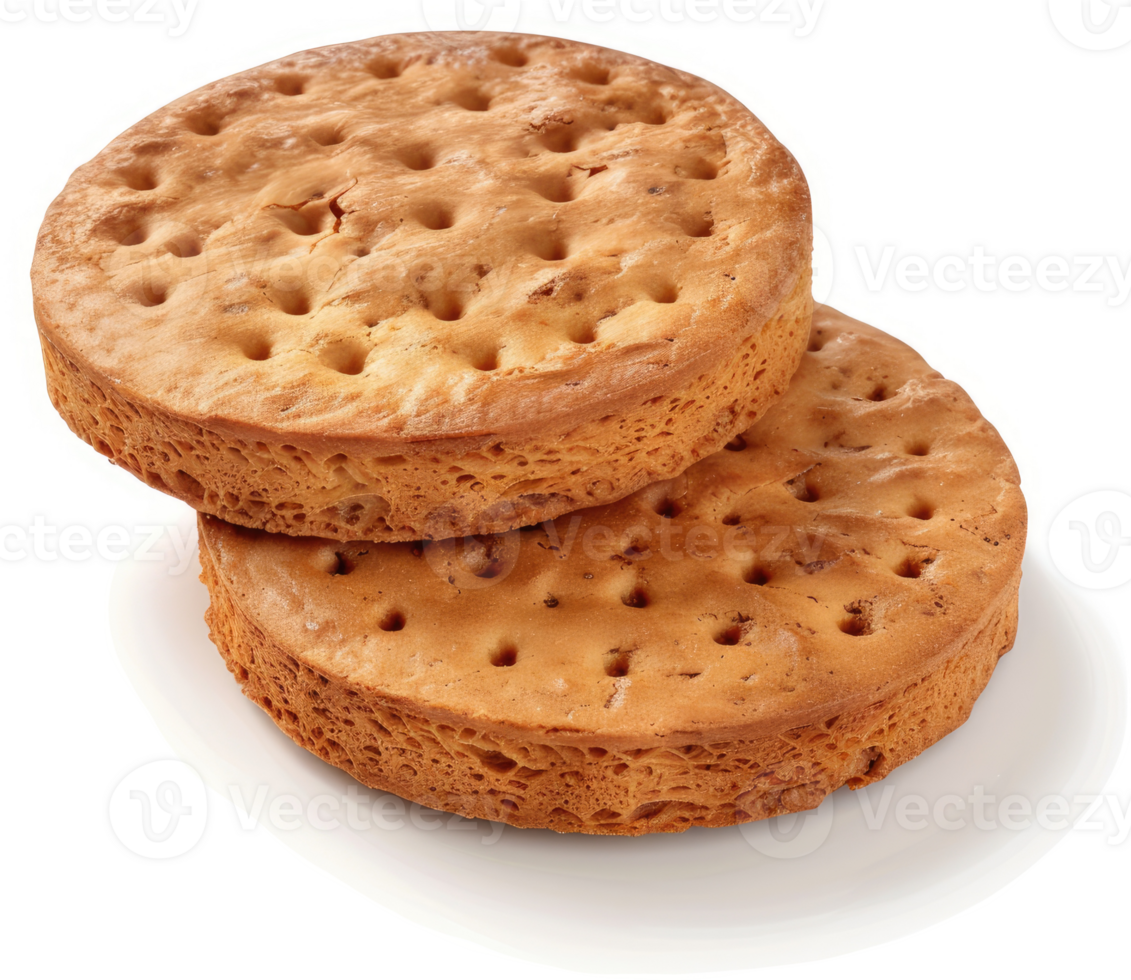 Two round, light brown, perforated baked goods stacked. png