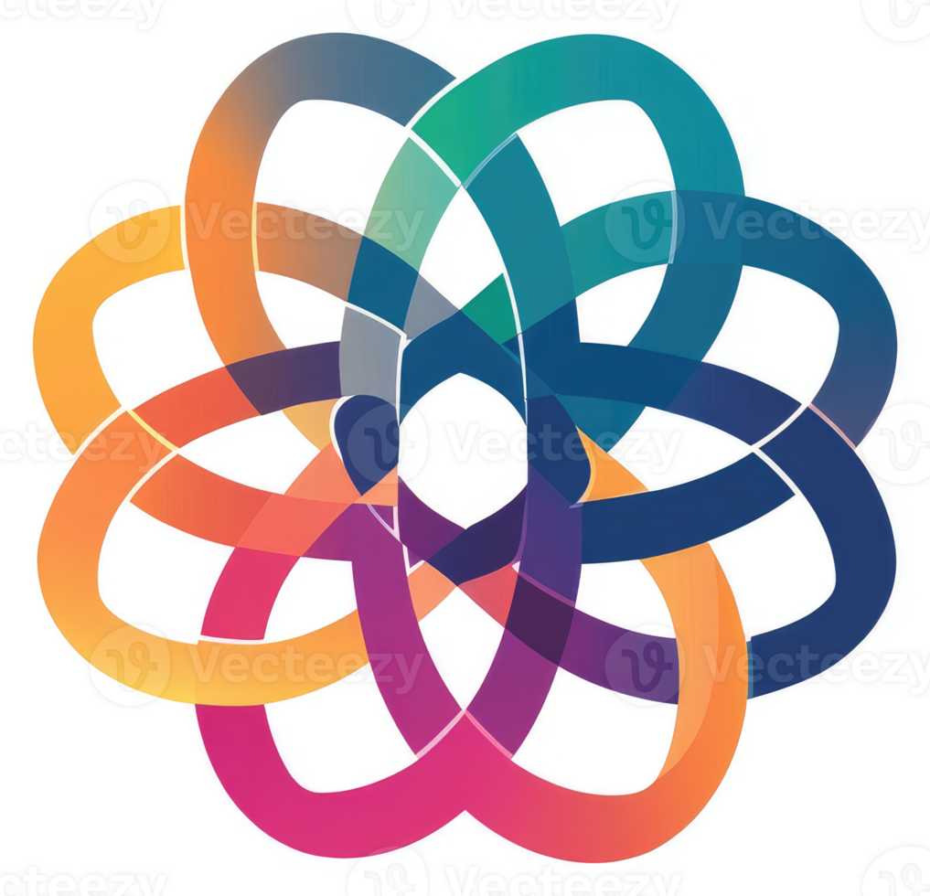 A colorful, interwoven, abstract design representing interconnectedness. png
