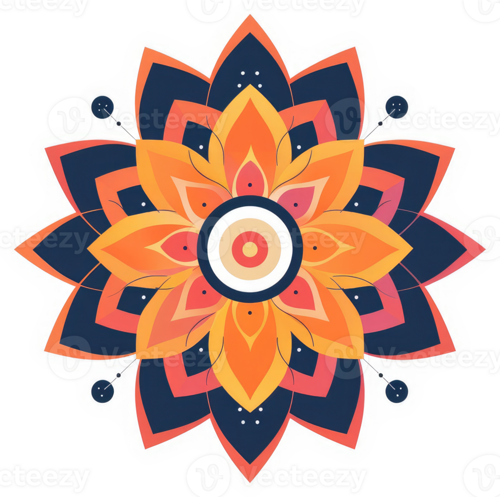 A vibrant, symmetrical mandala design featuring concentric layers of petals. png