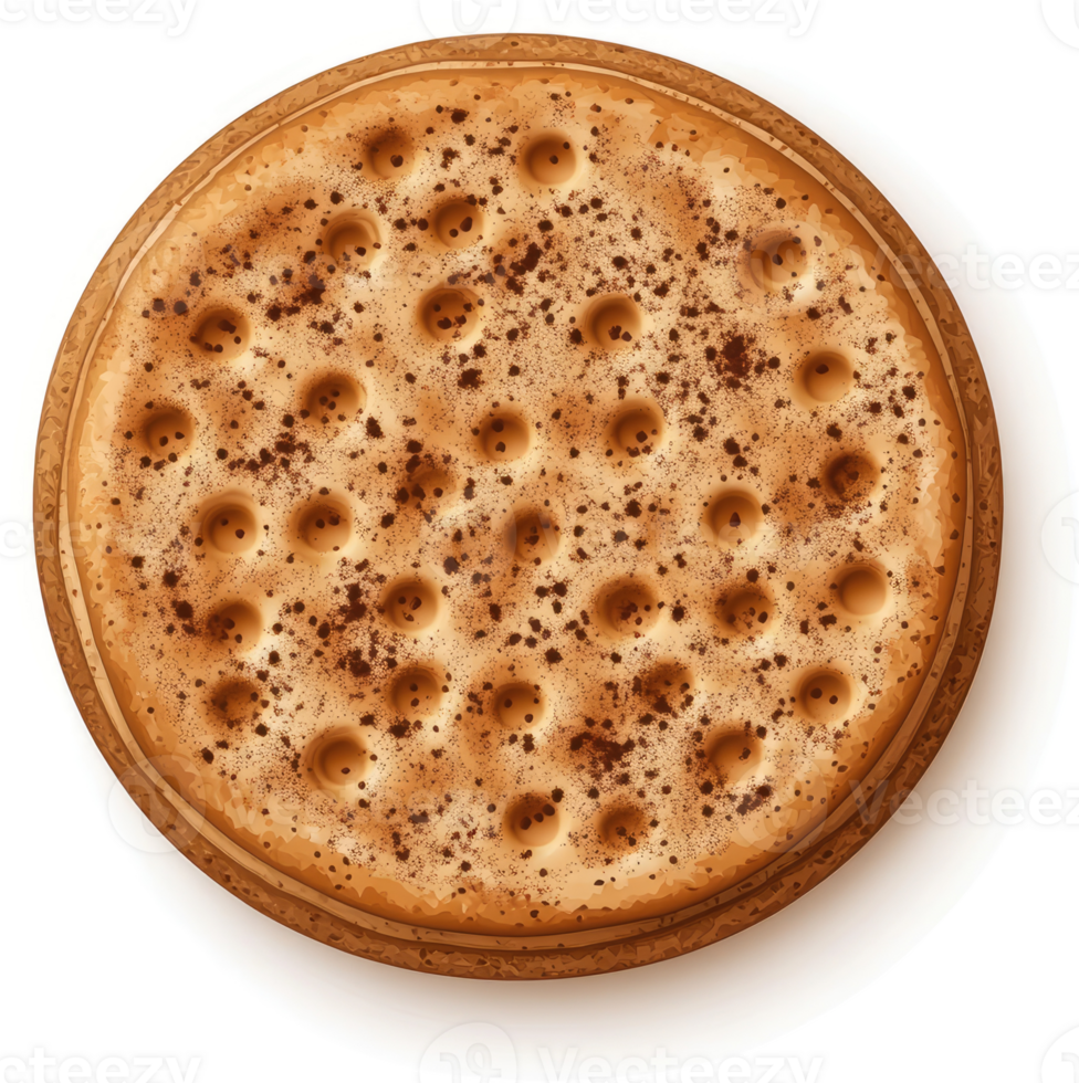 A round, light brown, textured biscuit with speckled dark brown toppings. png