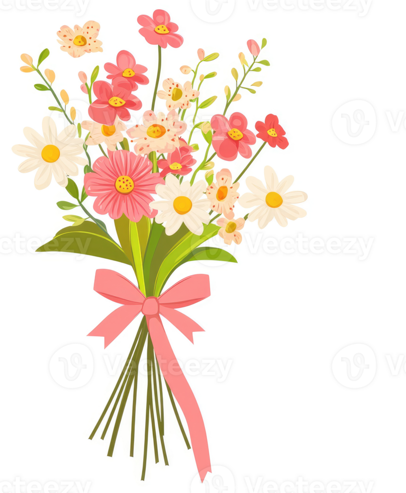 A beautiful bouquet of pastel flowers tied with a ribbon. png