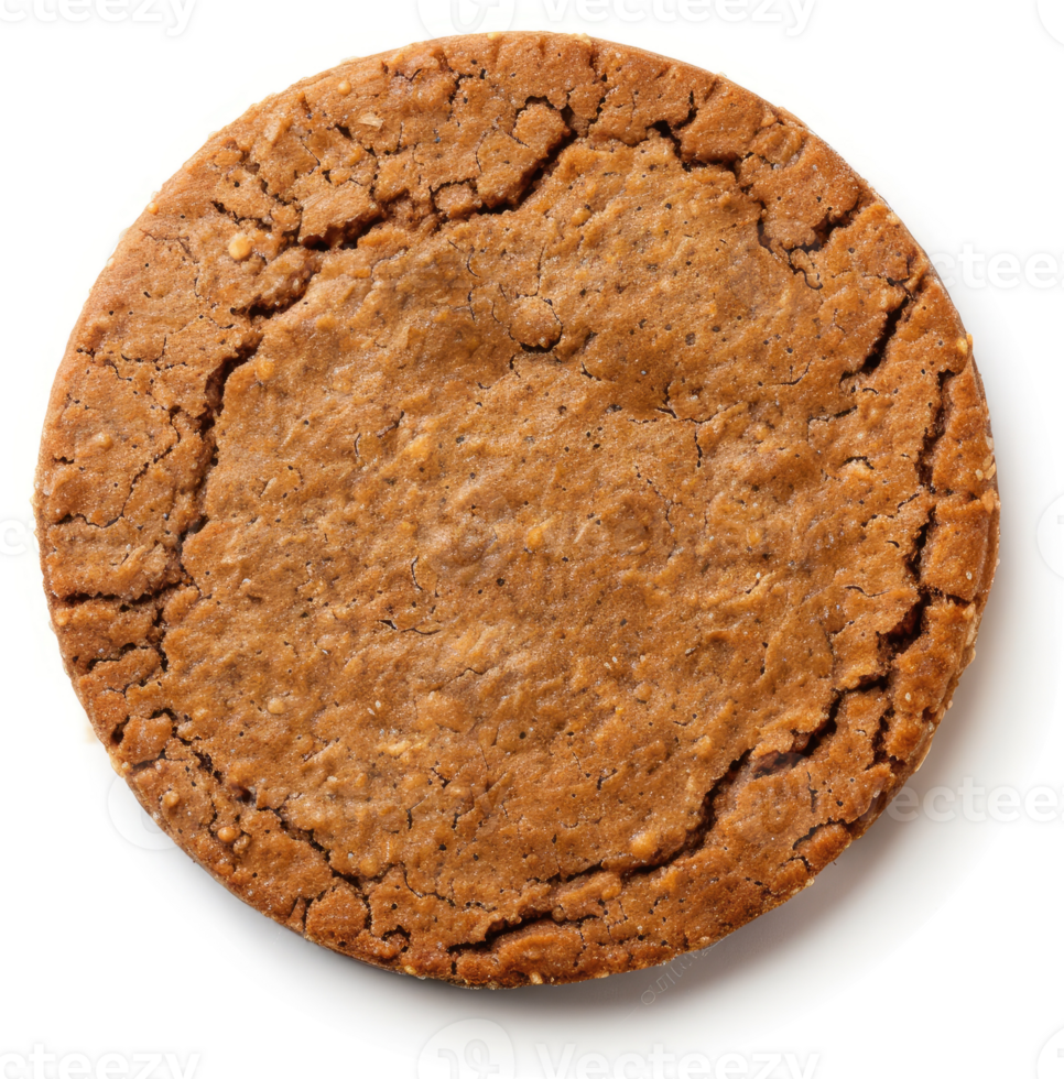 A round, baked, brown cookie with a textured surface. png