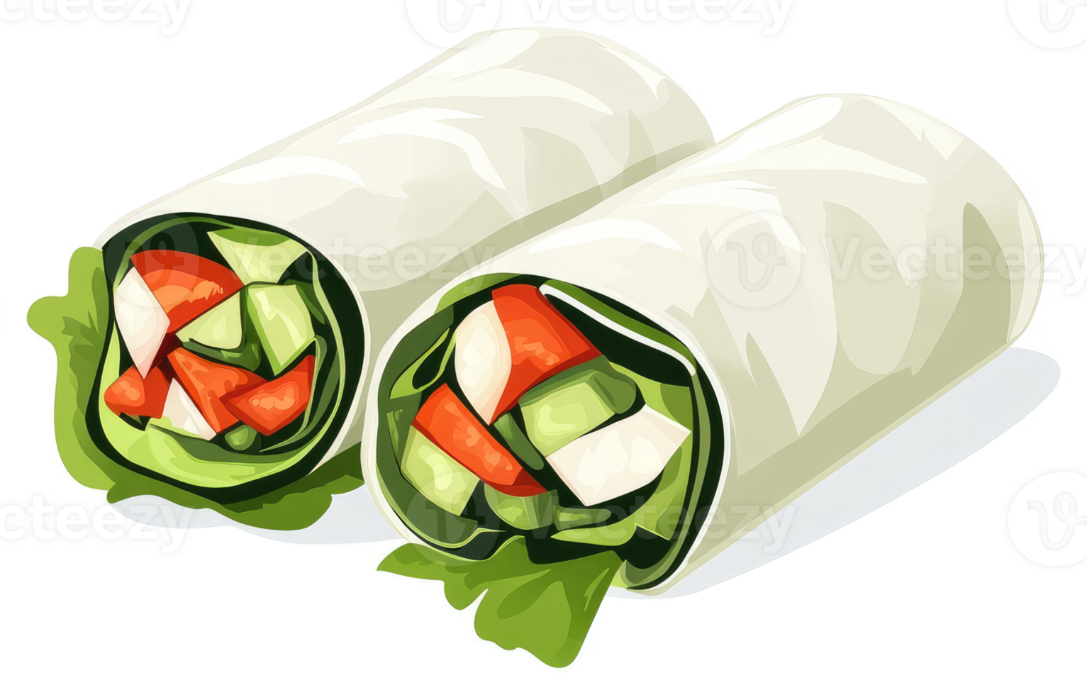 Two delicious spring rolls filled with colorful vegetables. png