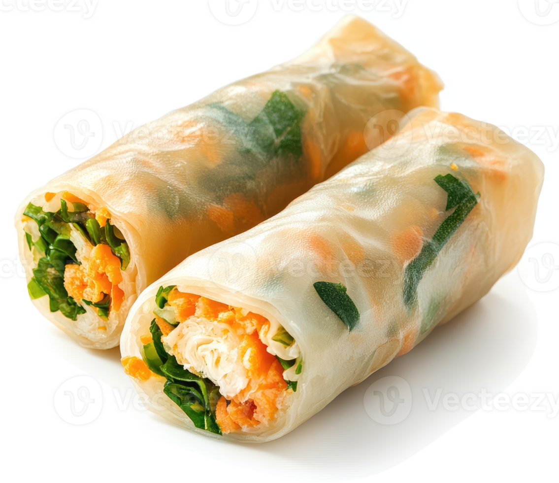 Two fresh spring rolls filled with savory ingredients. png