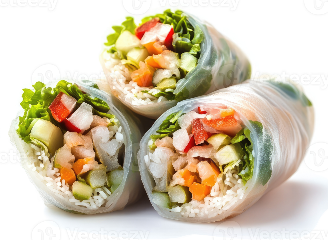 Fresh spring rolls filled with assorted vegetables and shrimp. png
