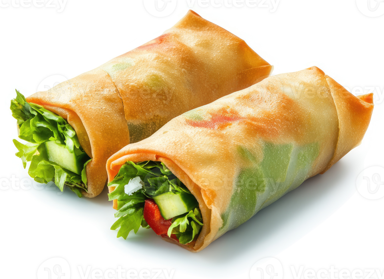 Two delicious vegetable spring rolls, golden brown and crispy. png