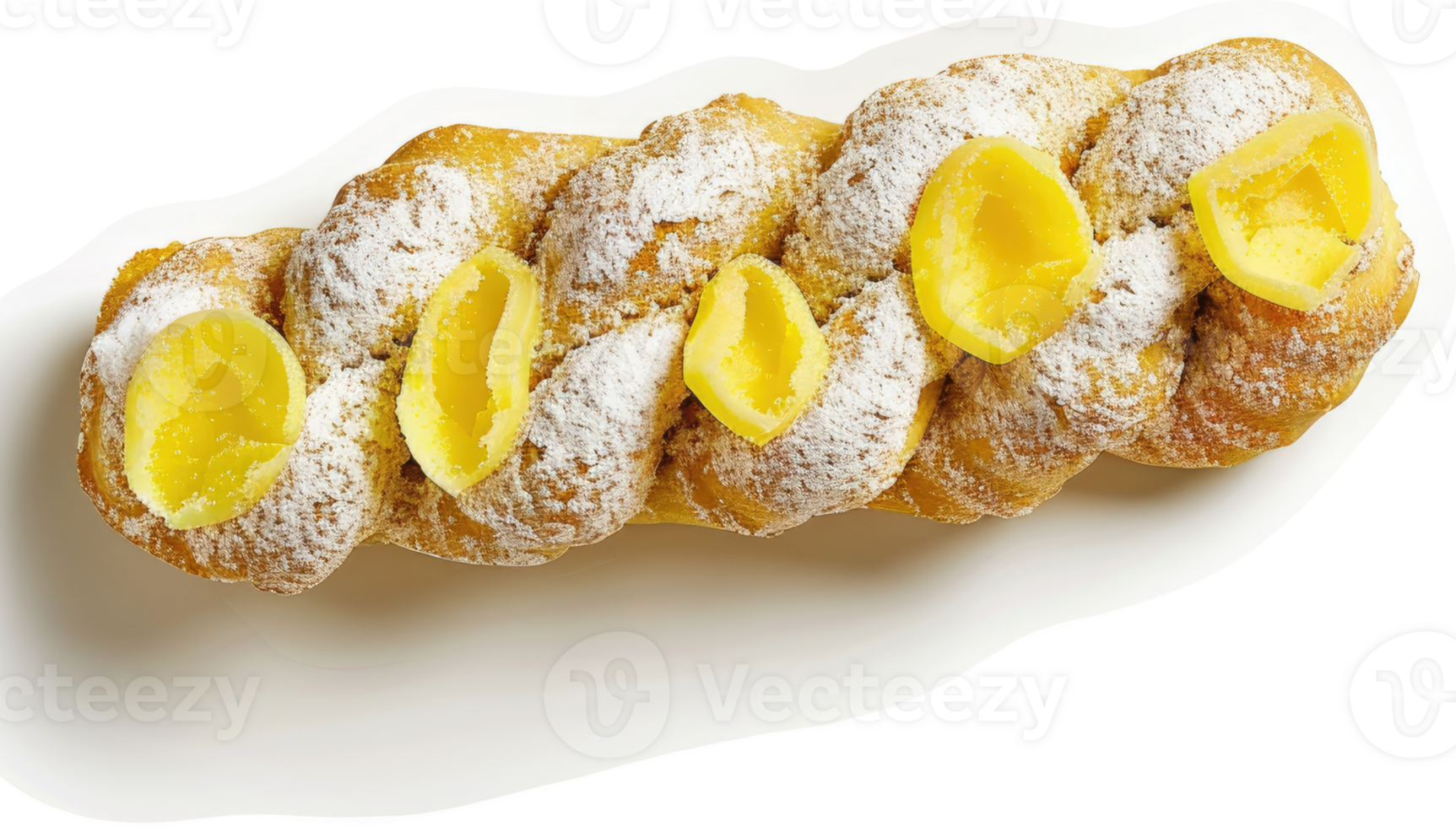 A braided sweet bread with lemon filling, dusted with powdered sugar. png