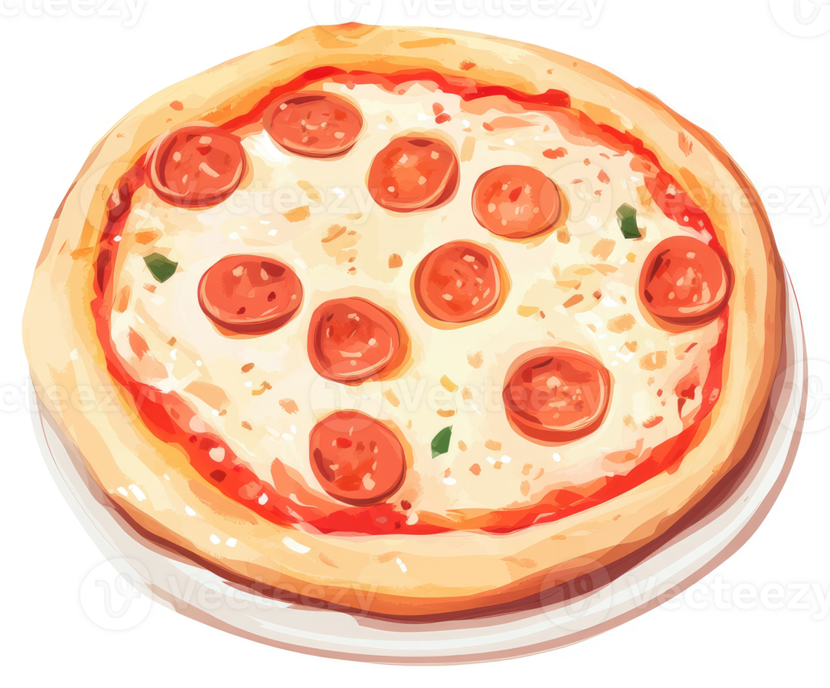 A delicious pizza topped with pepperoni and cheese. png
