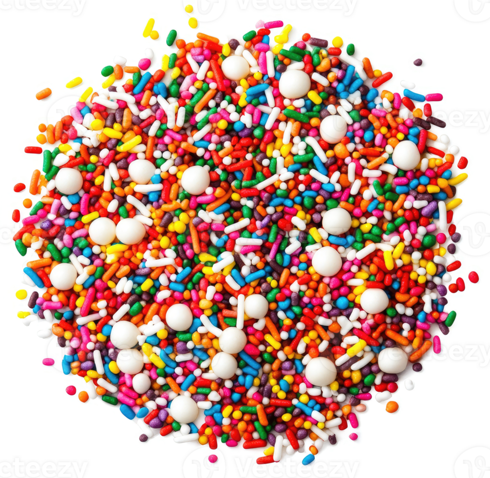 A vibrant display of colorful sprinkles in various shapes and sizes. png