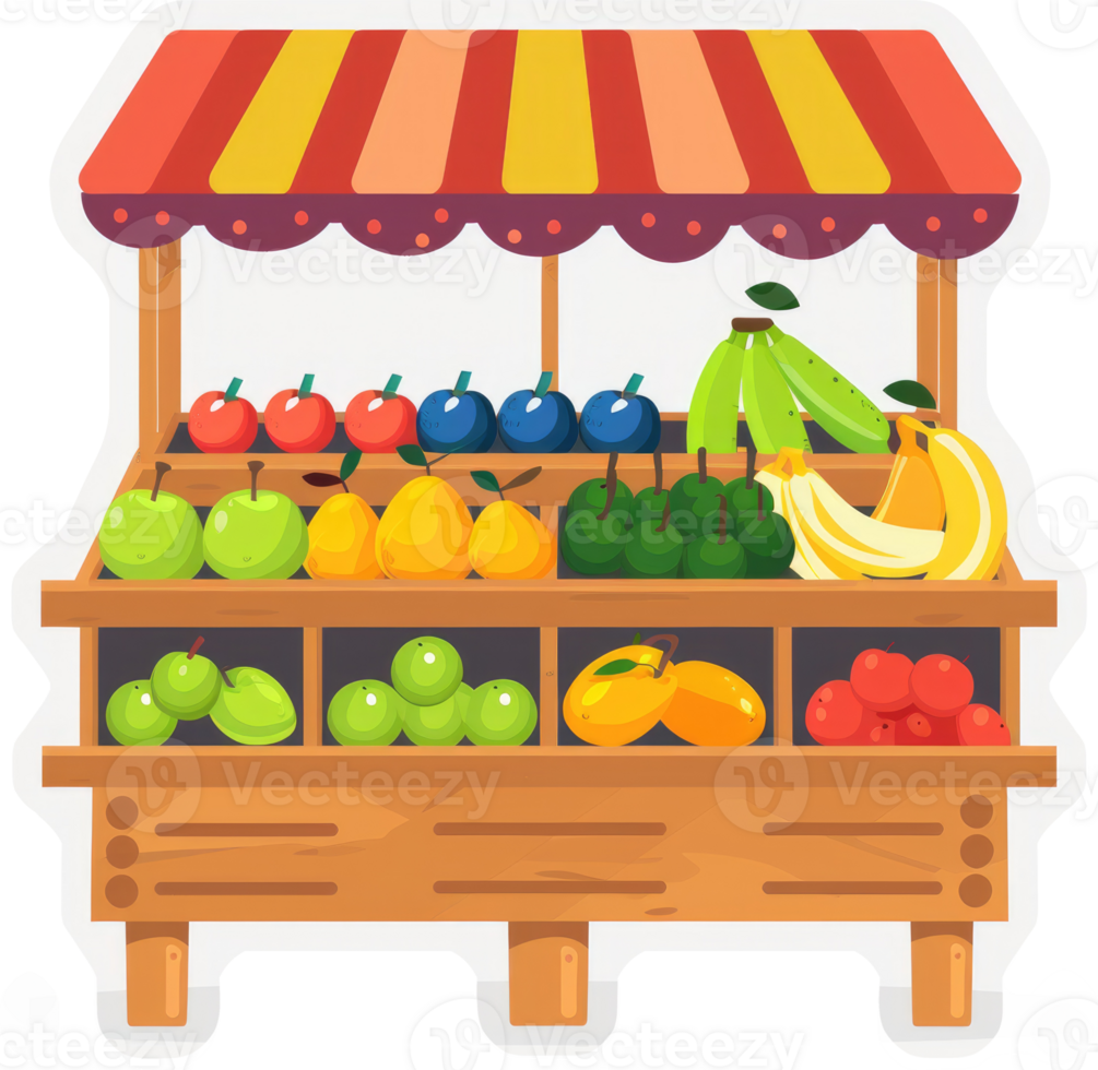 A colorful fruit stand overflowing with a variety of fresh produce. png
