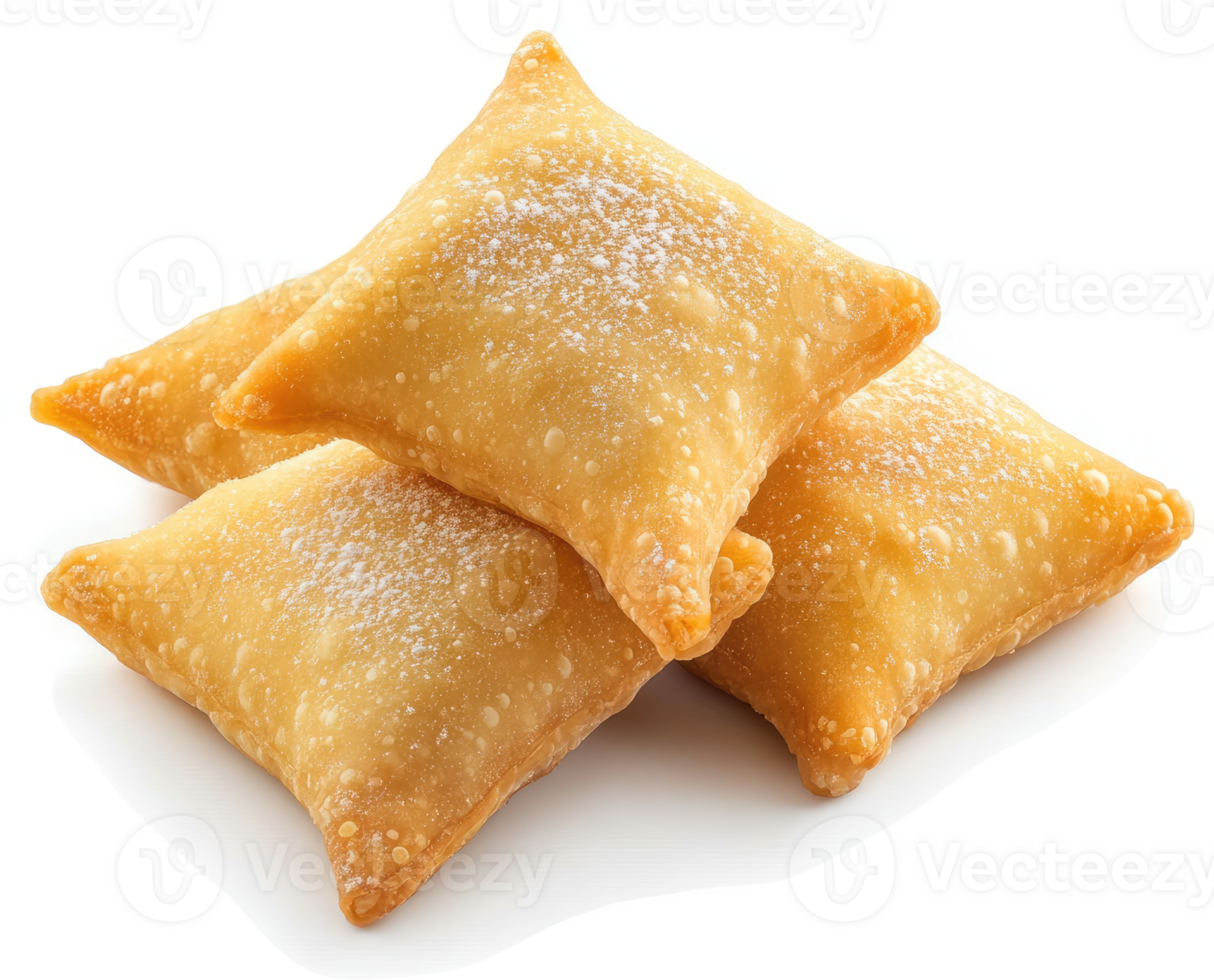 Three golden, sugared pillow-shaped pastries. png