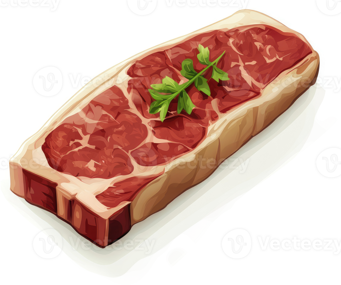A succulent slab of beef steak, garnished with fresh herbs. png