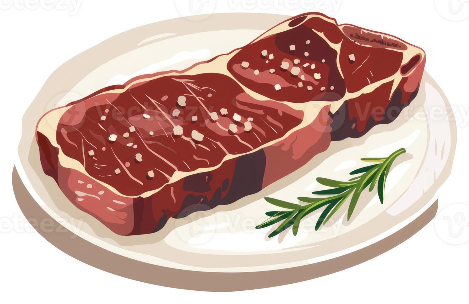 A seasoned steak on a plate with fresh rosemary. png