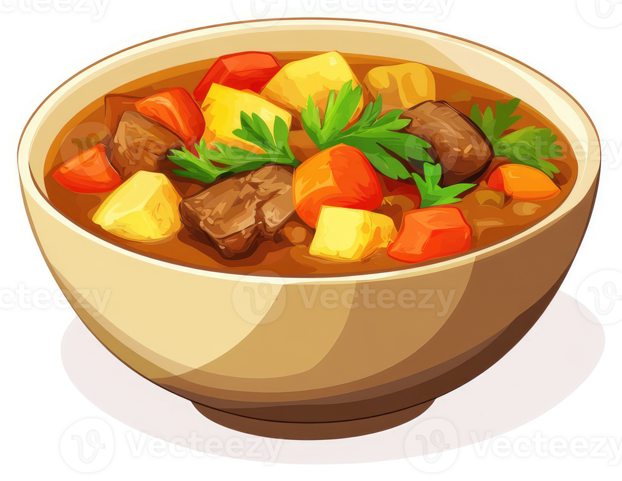 A hearty bowl of flavorful stew, bursting with vegetables and meat. png