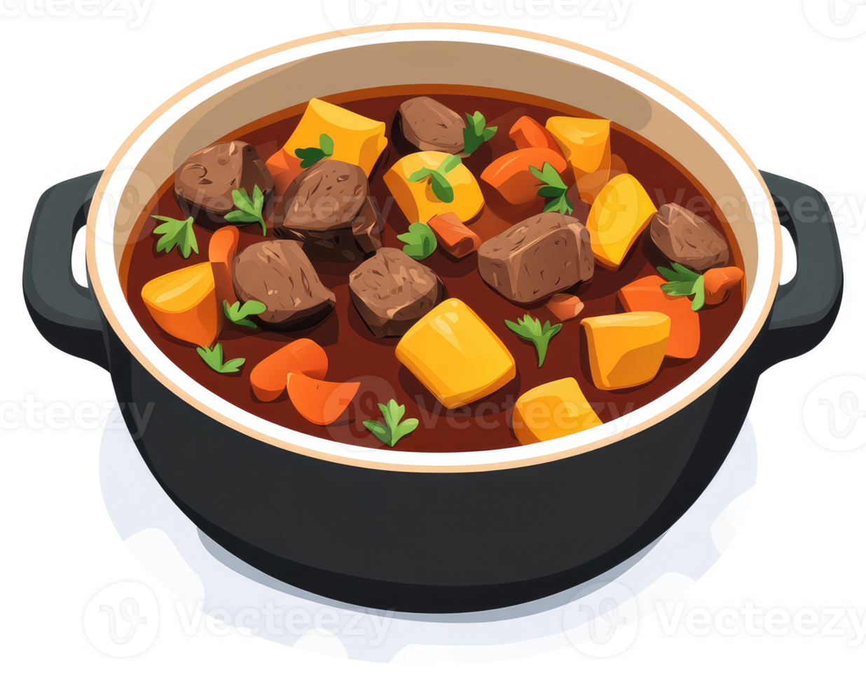 A hearty beef stew simmering in a large pot. png
