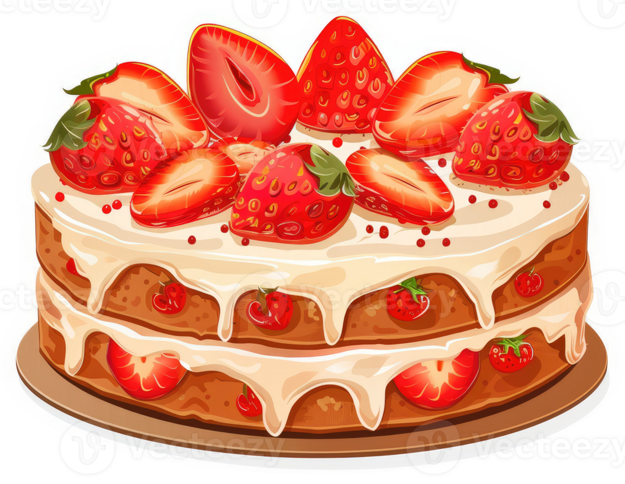 A delicious layered strawberry cake with drizzled icing. png