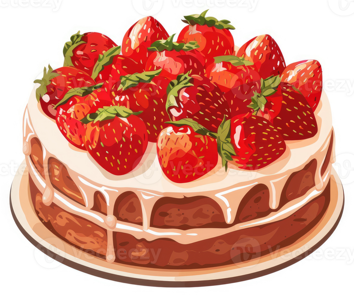 A delicious layered cake adorned with fresh strawberries. png