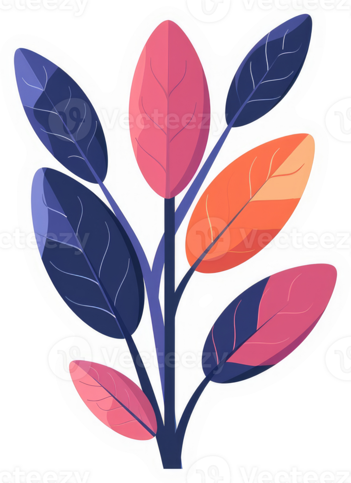 Vibrant colorful leaves arranged on a stem. png