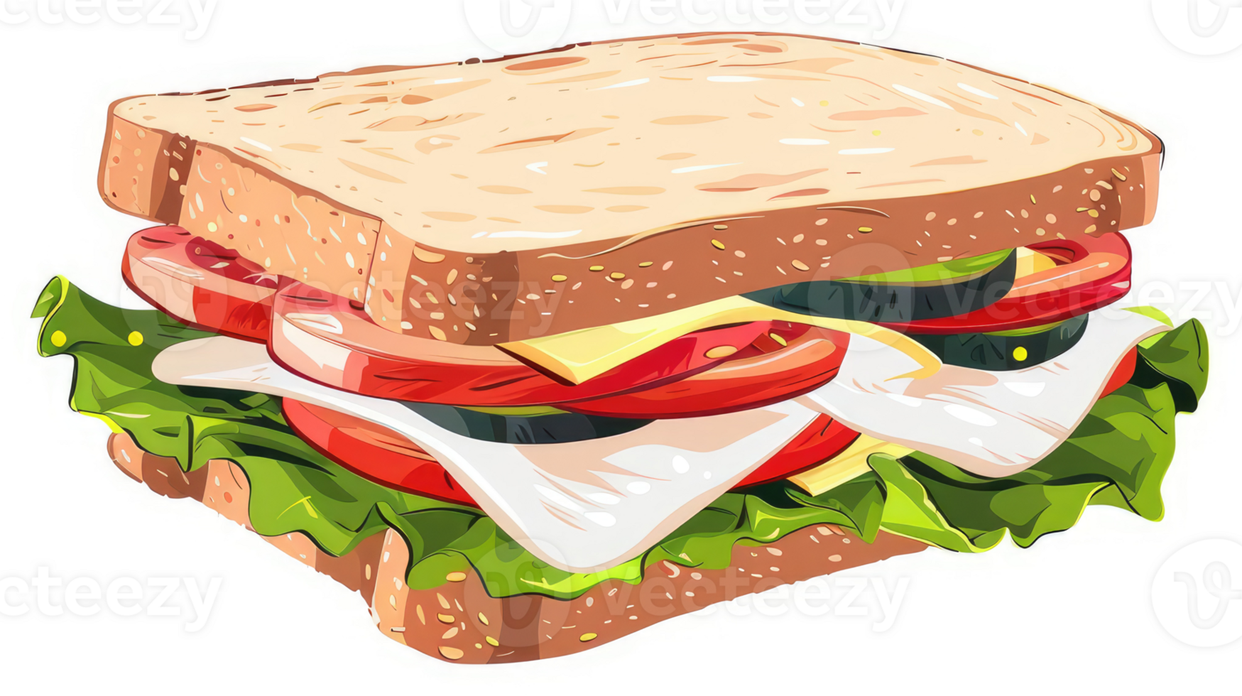 A colorful illustration of a hearty sandwich. png