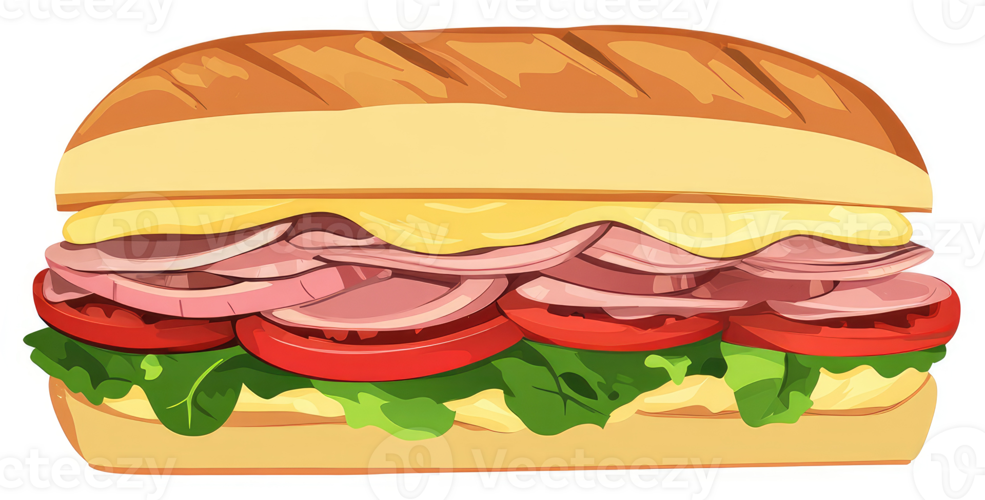 A delicious ham and cheese sub sandwich, loaded with fresh toppings. png