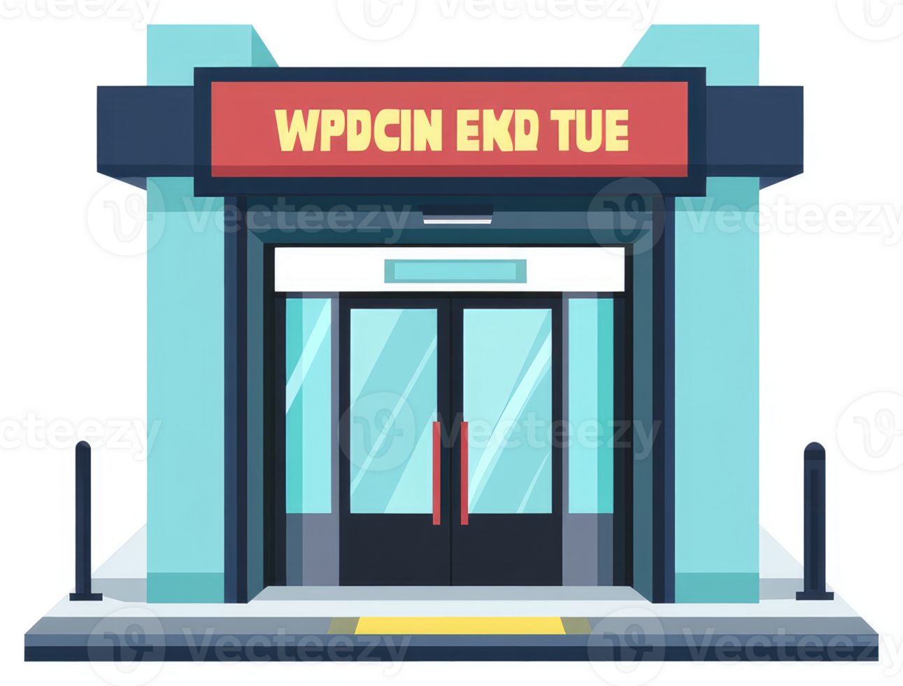 A stylized illustration of a modern business building with automatic doors. png