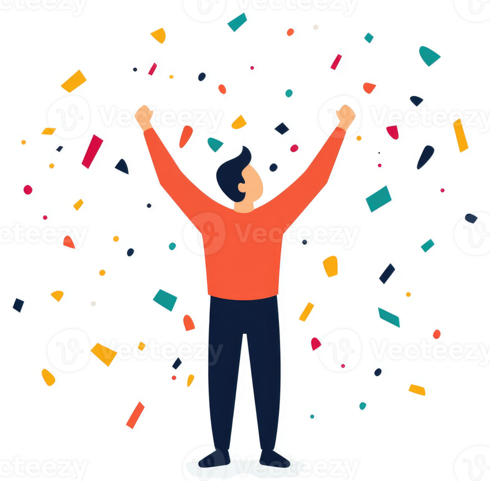 A joyful person celebrating with confetti. png