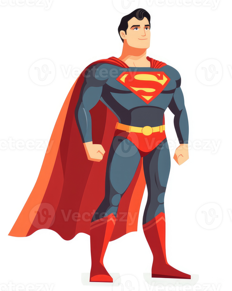A powerful cartoon illustration of the iconic superhero Superman. png