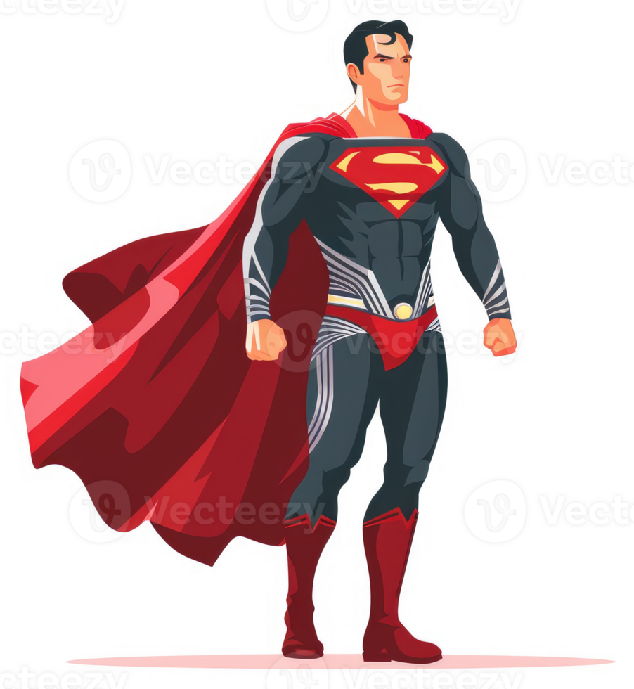 A stylized illustration of superman in a futuristic superhero costume. png